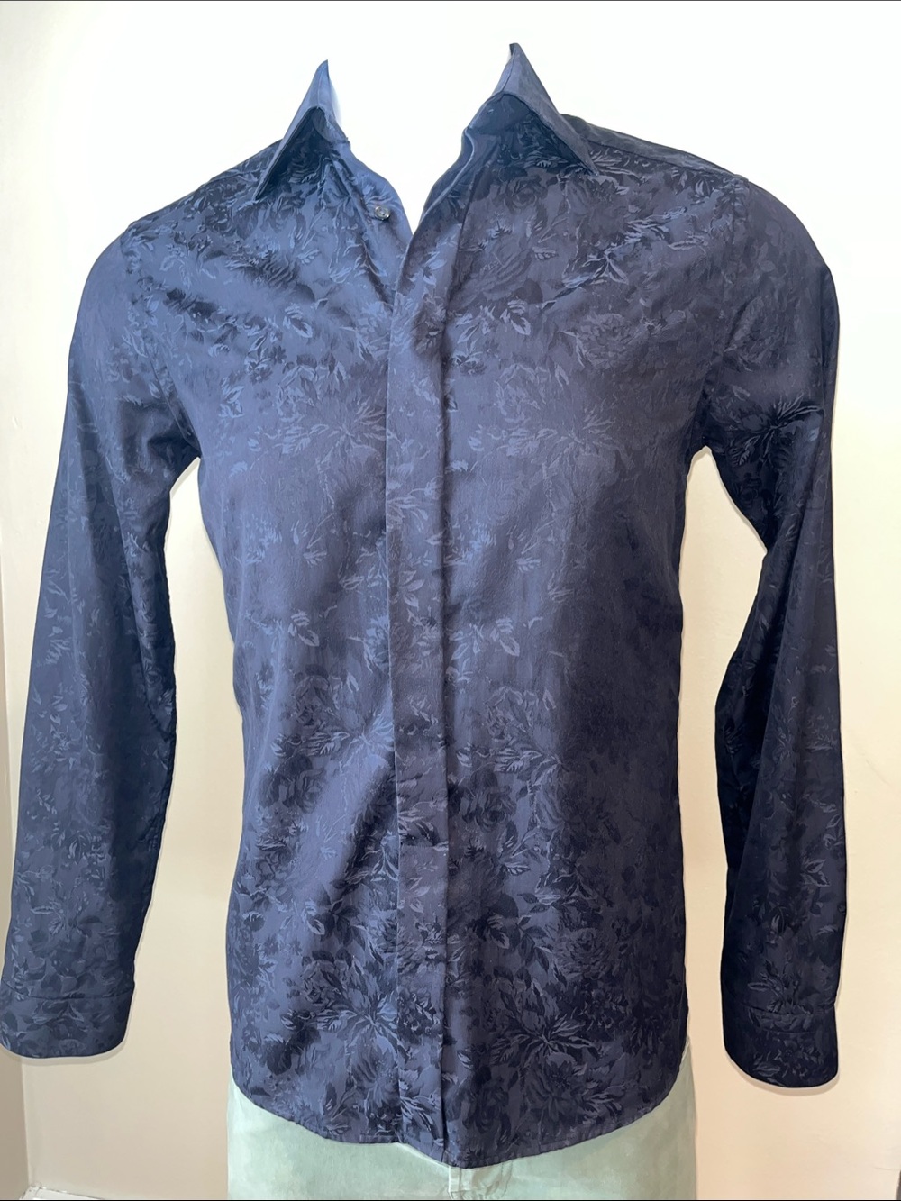 Eton Mens Black Twill Floral Jacquard Shirt